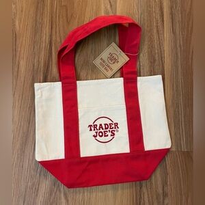NWT Trader Joe’s Mini Canvas Tote Bag in Vibrant Red and Cream White Color